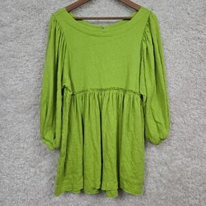 FP‎ Beach Romper Womens Small Green Gauze Puff Sleeve Textured Cottagecore